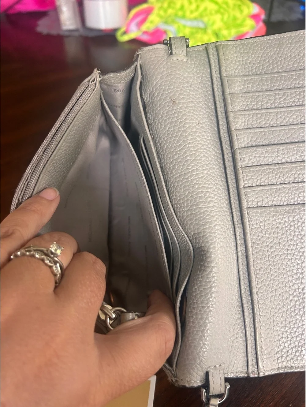 Michael Kors Pebbled Leather Crossbody Wallet Bag in Silver